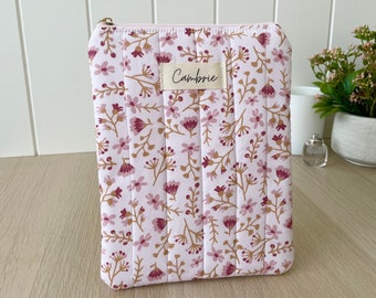 Quilted Pink Flower Kindle / E-Reader Sleeve, Kindle / E-Reader Protector, Kindle / E-Reader Pouch with Light Pink Lining