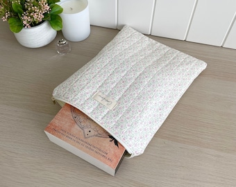 Large Quilted Light Posie Book Sleeve, Book Cover, Book Protector, Book Pouch with Cream Lining