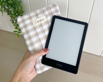 Custodia per Kindle/E-Reader beige trapuntata a quadretti, protezione per Kindle/E-Reader, custodia per Kindle/E-Reader con fodera bianca