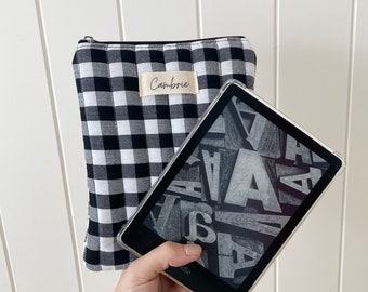 NEW Quilted Black & White Gingham Kindle / E-Reader Sleeve, Kindle / E-Reader Protector, Kindle / E-Reader Pouch with Black Lining