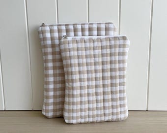 Quilted Book Sleeve: Beige Gingham Cotton Book Cover