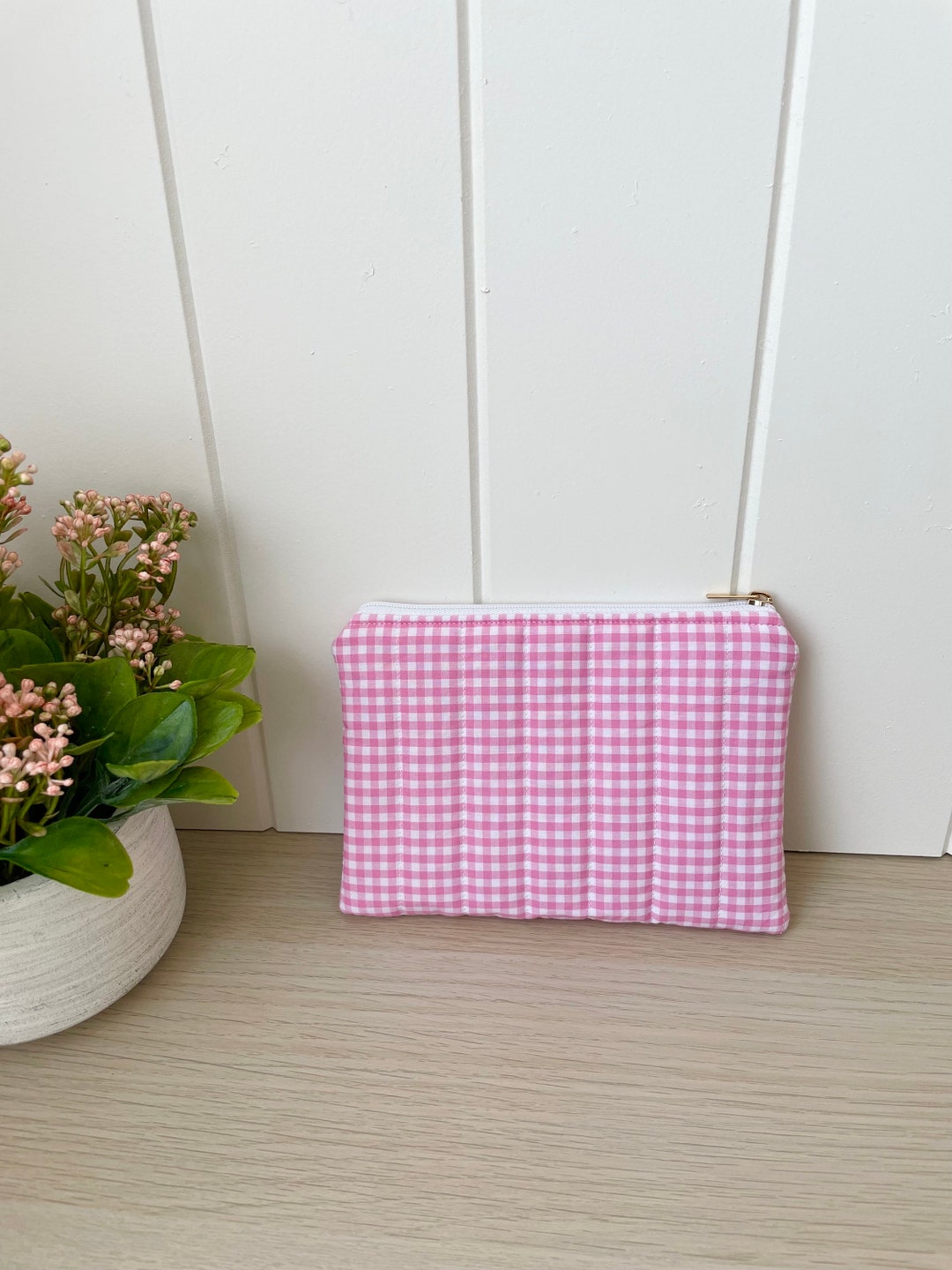 Quilted Small Pink Gingham Travel Pouch Zipper Pouch Makeup Etsy