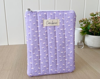 Quilted Lilac Floral Kindle / E-Reader Sleeve, Kindle / E-Reader Protector, Kindle / E-Reader Pouch with White Lining