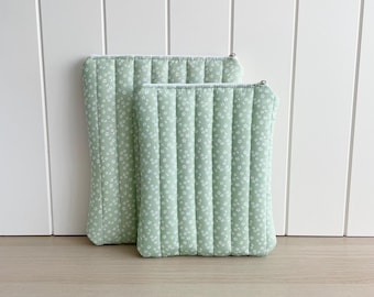 Quilted Book Sleeve -  Sage Green Flower Fabric with White Lining