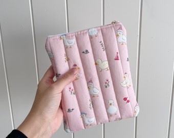 Quilted Kindle / E-Reader Sleeve - Duck Meadow Fabric with White Lining