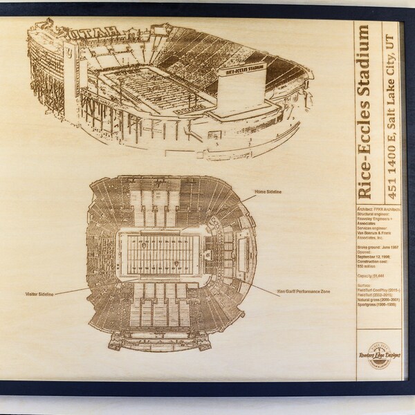 Utah Utes Rice-Eccles Stadium Blueprint Wood Engraved Wall Hanging  Gifts Christmas Gifts Sports Him or Her Anniversary Gift Ideas