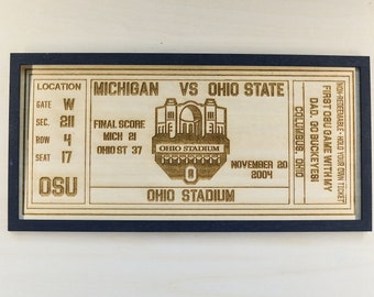Personalized Ohio State Buckeyes OSU Ticket Wood Engraved Wall Hanging Gifts Christmas Gifts Sports Him or Her Anniversary Birthday
