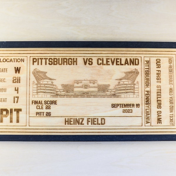 Pittsburgh Steelers Football Personalized Ticket Wood Engraved Wall Hanging Christmas Gifts Sports Him or Her Anniversary Birthday