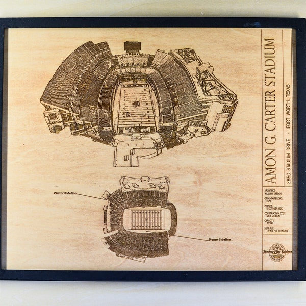 TCU Horned Frogs Amon G Carter Football Stadium Wood Engraved Wall Hanging Christmas Gifts Sports Him or Her Anniversary Gift Ideas Birthday