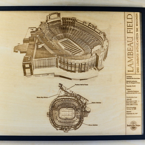 Lambeau Field Green Bay Packers Wood Engraved Wall Hanging  Stadium Gifts Christmas Gifts Sports Him or Her Anniversary Gift Ideas