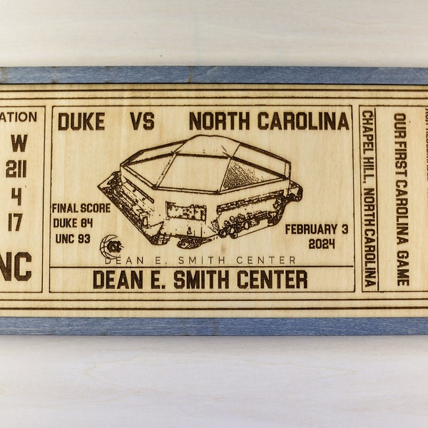 North Carolina UNC Basketball Personalized Ticket Wood Engraved Wall Hanging Gifts Christmas Gifts Sports Him or Her Anniversary Birthday