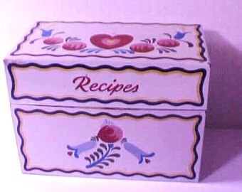 Tin Recipe Box w/Cards and Well Over 100 Old Recipes Circa 1960s Pre-Owned Hearts Pennsylvania Dutch Design by Ohio Art Co Bryan USA VG Cond