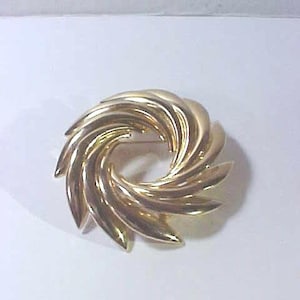 Vintage 1950s/60s All Metal Swirling Gold Tone Brooches about 2 1/4&quot; in Diameter, in Excellent, Unused Condition, From a Collection.