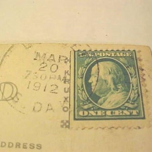 Vintage 1912 Benjamin Franklin Green One Cent Stamp on Postcard
