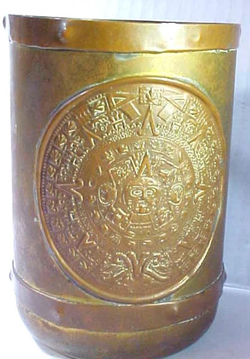 Hand Hammered Copper & Brass Aztec Calendar Mug - Hacho Mexico 1960s - Etsy