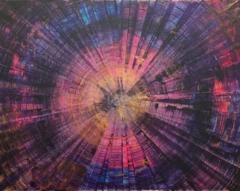 Original Abstract Galaxy Painting, Purple Magenta Cosmic Art (20x30 Acrylic on Canvas)