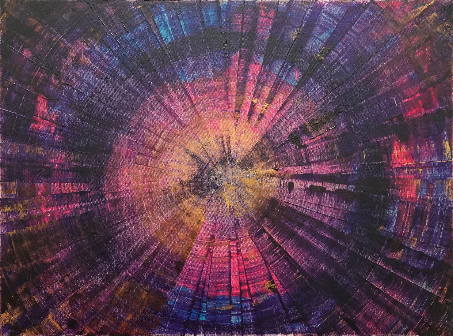 Original Abstract Galaxy Painting, Purple Magenta Cosmic Art (20x30 Acrylic on Canvas)