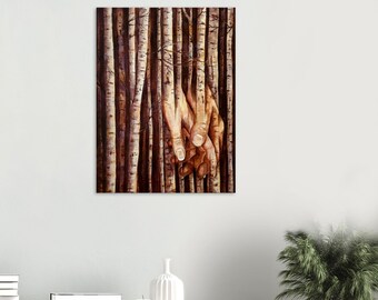 Romantic Canvas Wall Art, Hands Among Trees, Figurative Love Art Print