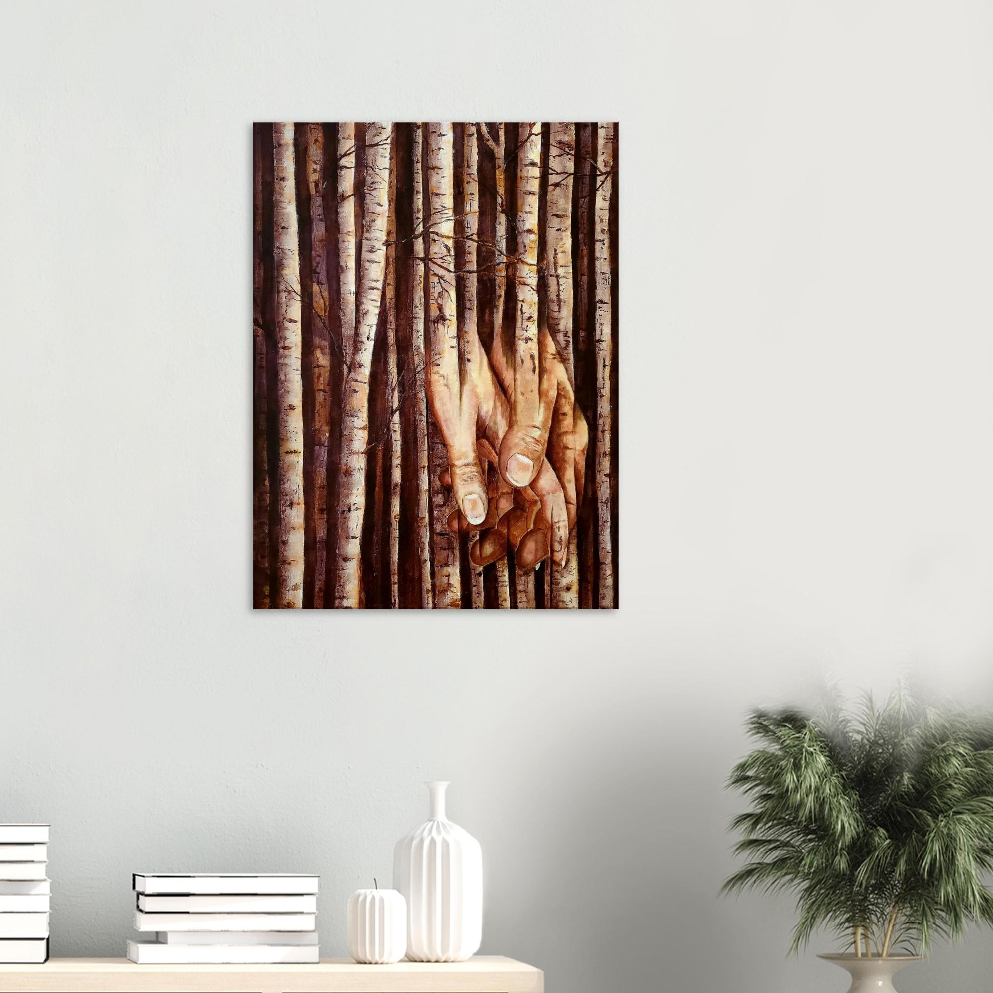 Romantic Canvas Wall Art, Hands Among Trees, Figurative Love Art Print