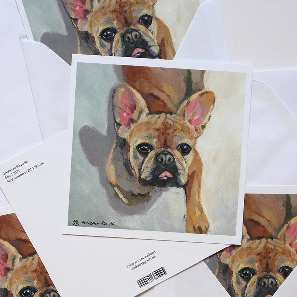 French Bulldog card Artist postcard Dog pet portrait Print of original artwork Dog art, Pocztówka Kartka Buldog francuski Buldożek Portret