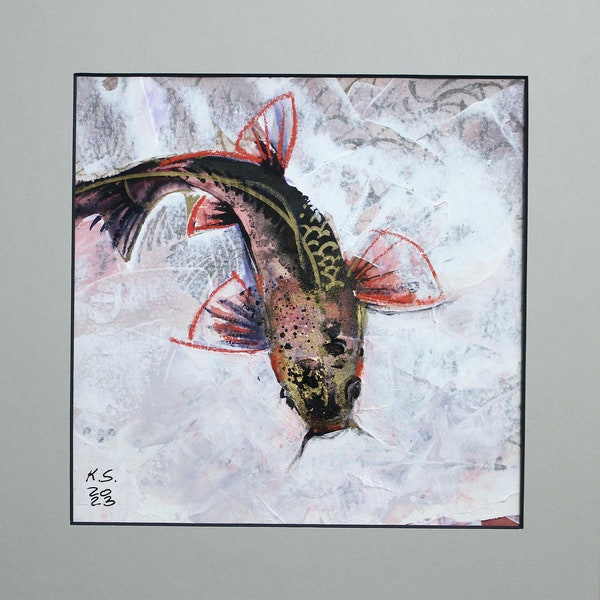 Original Acrylic painting Pastels Japanese Koi Carp fish Lucky symbol Hand painted Obraz Akryl Pastele Malarstwo Karp Symbol szczęścia