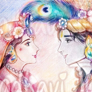 HD-Datei Shri Radha Krishna, hochwertige Tapete Radha Krishna, Yamuna, indische Kunst, Hindu-Geschenk, Krishna Geschenk, Bhakti Yoga, Yoga-Geschenk