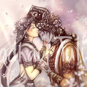 HD-Datei Shri Radha Krishna, hochwertige Tapete Radha Krishna, Yamuna, indische Kunst, Hindu-Geschenk, Krishna Geschenk, Bhakti Yoga, Yoga-Geschenk