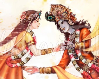 HD File Shri Radha Krishna, Beautiful Dance, Radha Krishna Wall Art, 4k High quality wallpaper Bhakti Yoga Hindu Gift Indian Gods