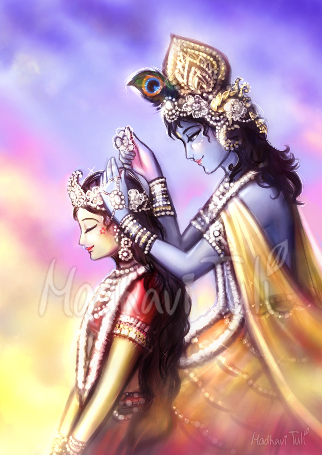 HD Shri Krishna Decorating Beautiful Hair of Shri Radha HD - Etsy