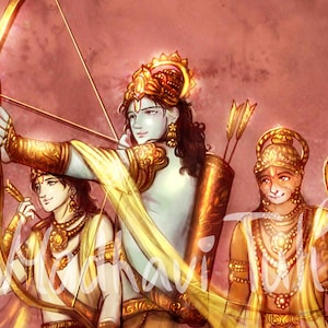HD File Sri Ramachandra Shri Rama Shri Krishna, Ramayana Ram Lakshman Hanuman, 4k High quality wallpaper Bhakti Yoga Hindu Gift Indian Gods