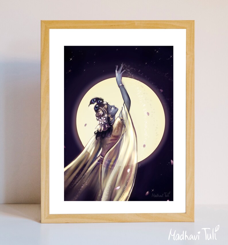 Arte De Pared Krishna Y Luna Devocional Impresiones Originales Etsy