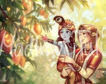 HD-Datei Shri Krishna und Yashoda, Baby Gopal, Krishna hochwertige Tapete, Govinda Kunst, indische Kunst, Hindu-Geschenk, Krishna Geschenk, Yoga-Geschenk