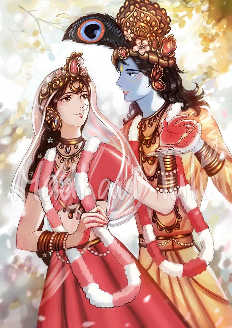 HD File Shri Radha Krishna, High Quality Wallpaper Radha Krishna, Yamuna, Indian art, Hindu Gift, Krishna Gift, Bhakti Yoga, Yoga gift image 1