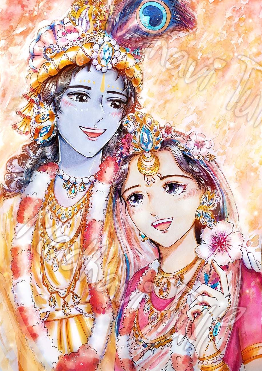 Buy HD File Shri Krishna With Shri Radha, Radha Krishna, With Lotuses