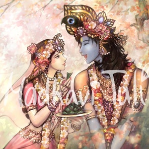 HD-Datei Shri Radha Krishna, hochwertige Tapete Radha Krishna, Yamuna, indische Kunst, Hindu-Geschenk, Krishna Geschenk, Bhakti Yoga, Yoga-Geschenk