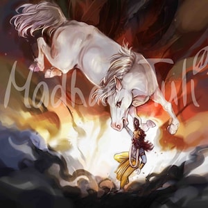 HD File Shri Krishna fighting Keshi Shrimad Bhagavatam, Veda Hare Krishna, 4k High quality wallpaper Bhakti Yoga Hindu Gift Indian Gods
