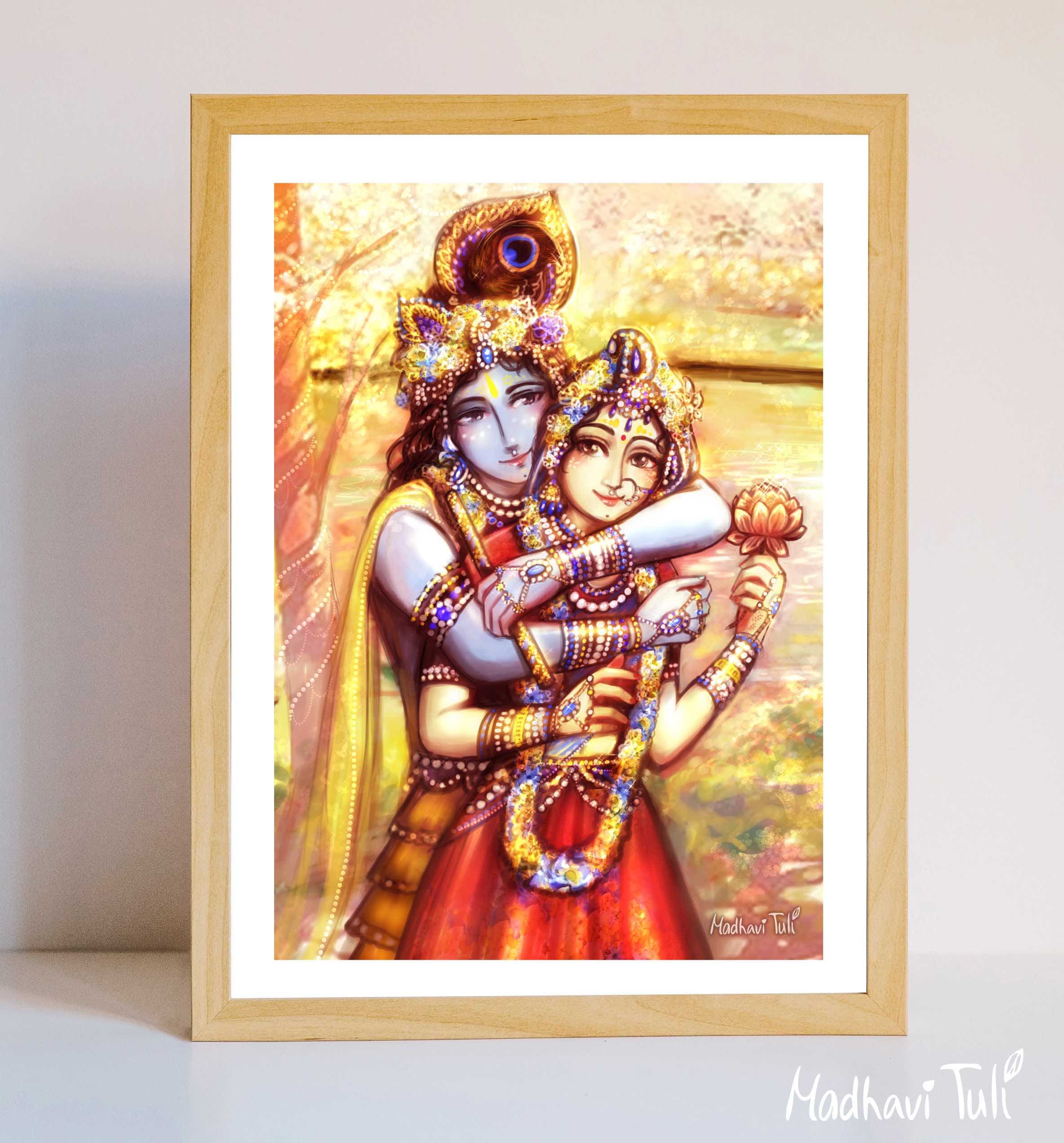 Krishna and Radha Lovely Hug Bhakti Wall Art Spiritual Goddess | Etsy