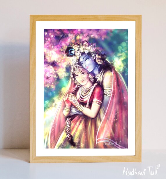 Sri Radha Krishna Dulce Abrazar Arte De Pared Divina Etsy