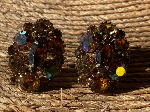 Vintage Kramer Signed Rhinestone Clip Earrings