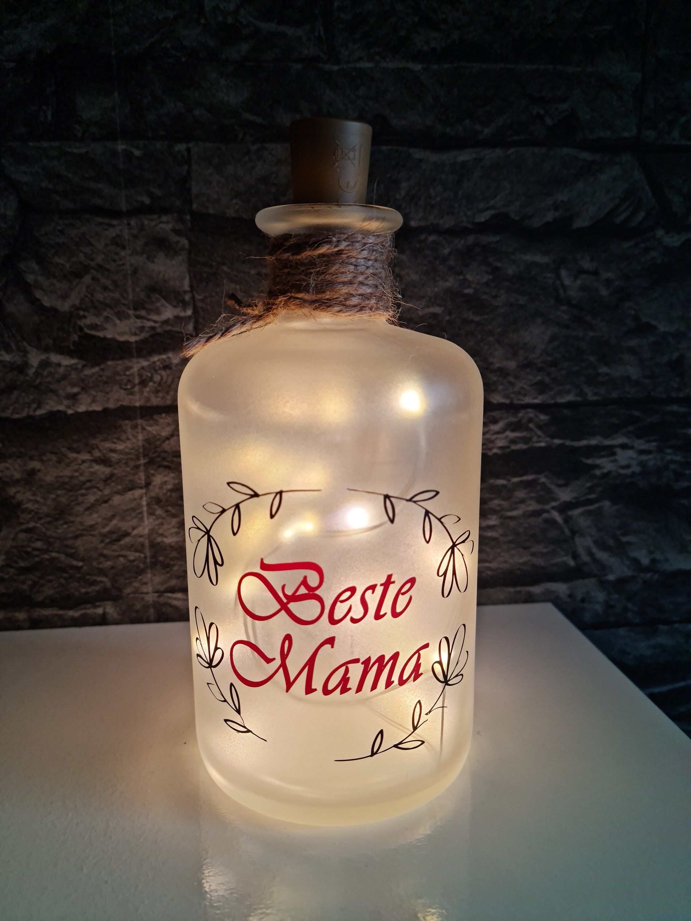 Beleuchtete Flasche mit Spruch, Flasche mit Spruch, Beleuchtete Flasche