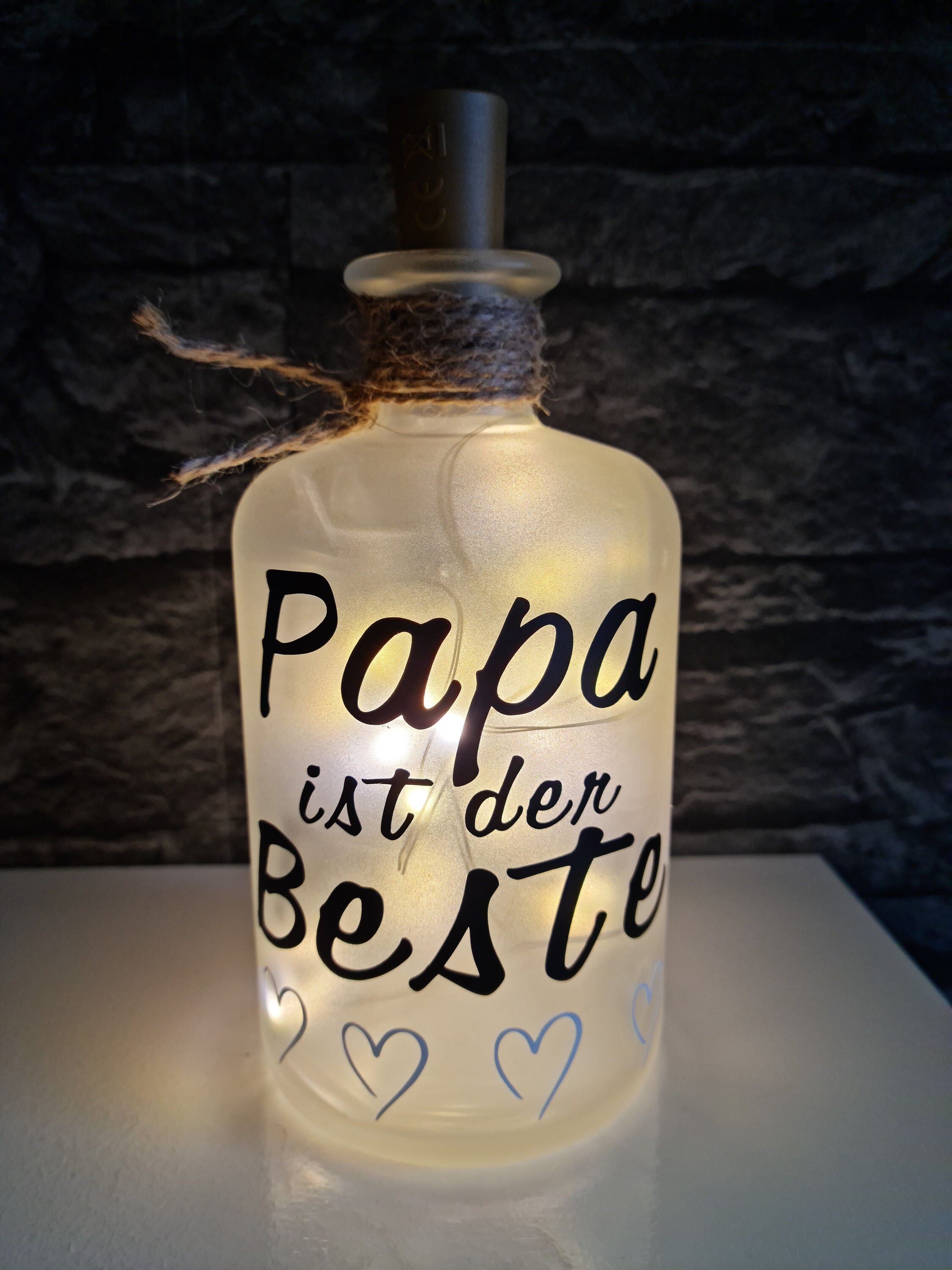 Beleuchtete Flasche mit Spruch, Flasche mit Spruch, Beleuchtete Flasche