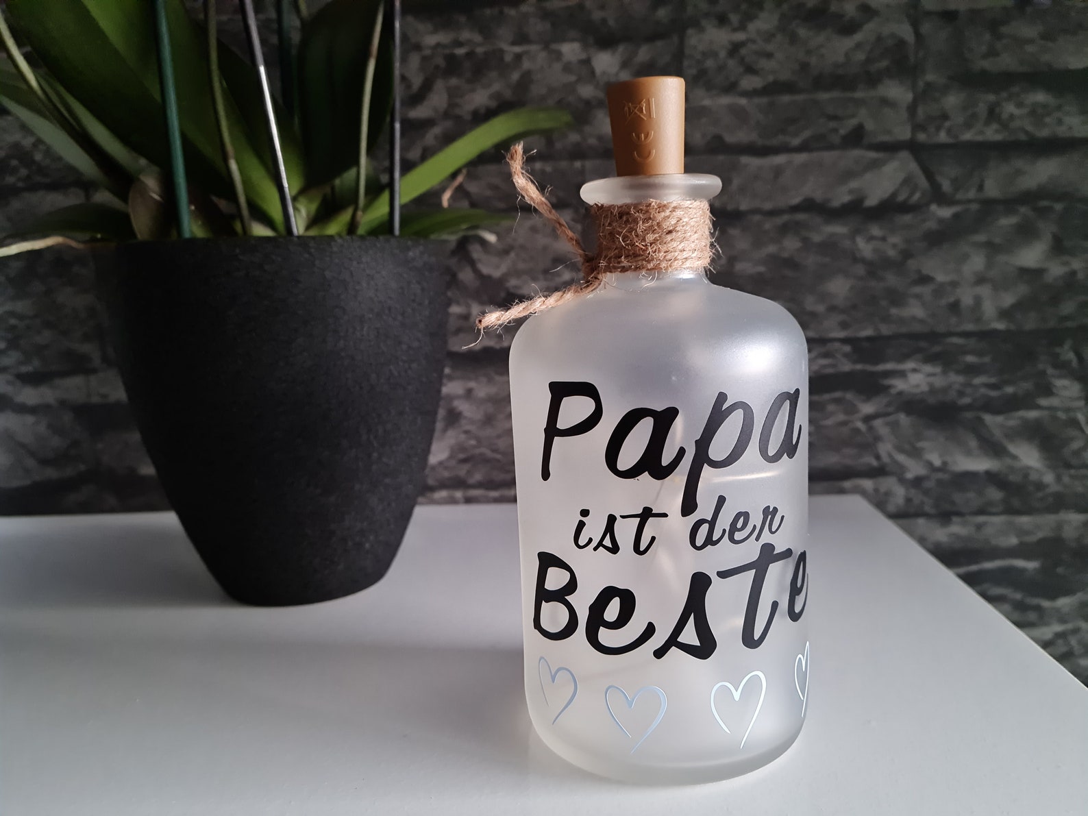 Beleuchtete Flasche mit Spruch, Flasche mit Spruch, Beleuchtete Flasche