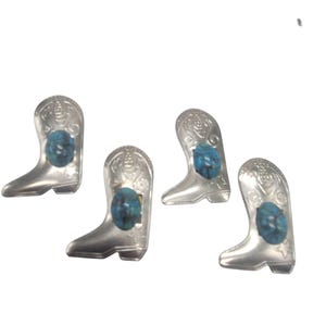 VTG Western Boot-Shaped Silver Tone Button Covers With Faux Turquoise Set Of 4