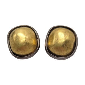 Vintage Gold-Tone Dome Clip-On Earrings With Silver-Tone Oval Frames