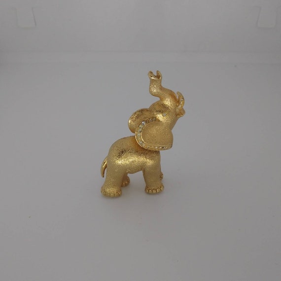 signed Coro elephant bobblehead pin/brooch gold-tone w/ rhinestones
