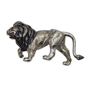 Vtg Signed Polcini Lion Brooch Pin Silver-Tone Figural Animal Leo Jungle King