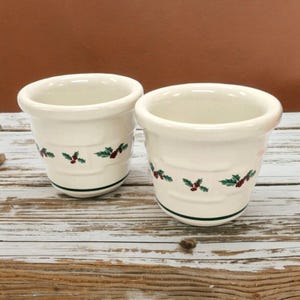 Longaberger Woven Traditions Votive Candle Holders Cups Christmas Holly Berry Ceramic