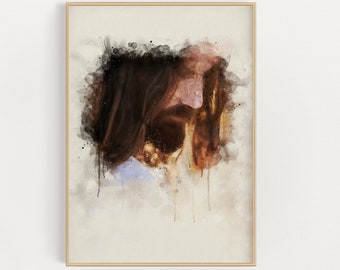 Retrato de Jesucristo en acuarela: Impresión SUD de Bellas Artes (Descarga digital)