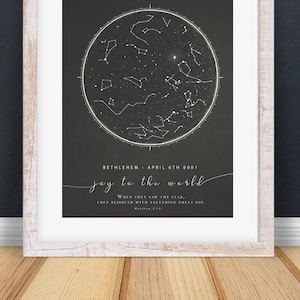 Mappa stellare del compleanno di Gesù Cristo - Stelle reali nel cielo sopra Betlemme 6 aprile 0001 - Gioia al mondo - Download istantaneo