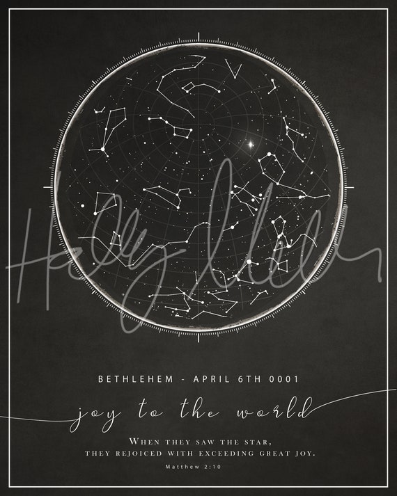 Star Of Bethlehem Map Star Map Of Jesus Christ's Birthday Actual Stars In The | Etsy